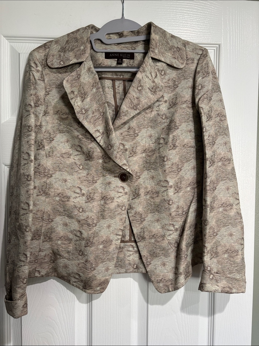 Anne Klein Neutral Taupe Patterned Single-Button Blazer